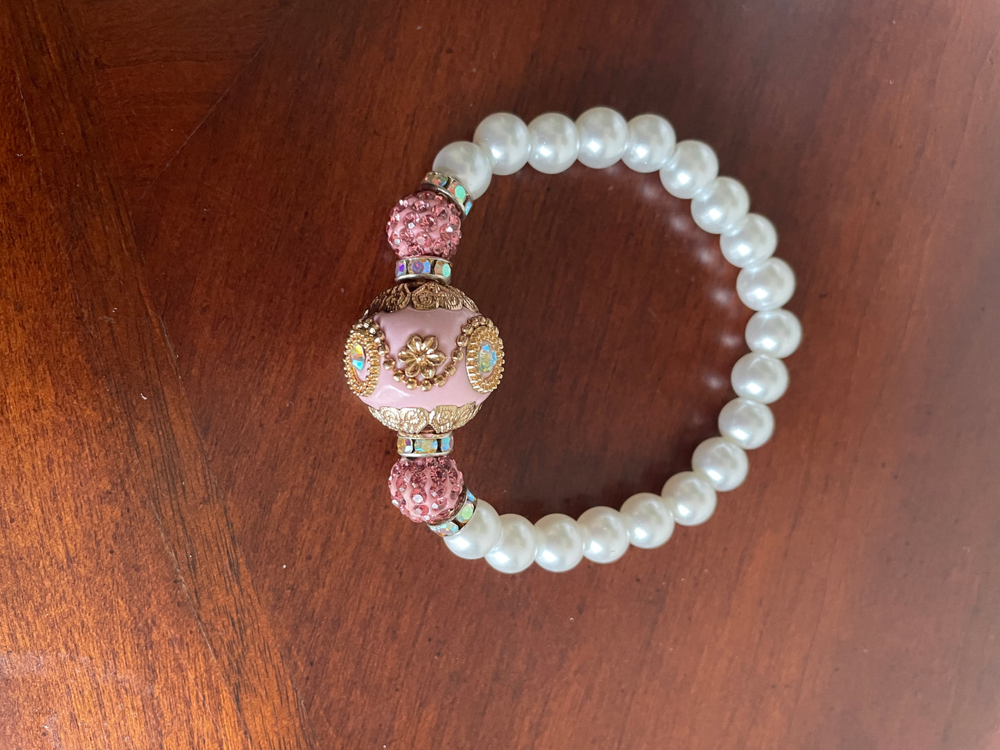 Pink and White Beaded Bracelet - Handcrafted