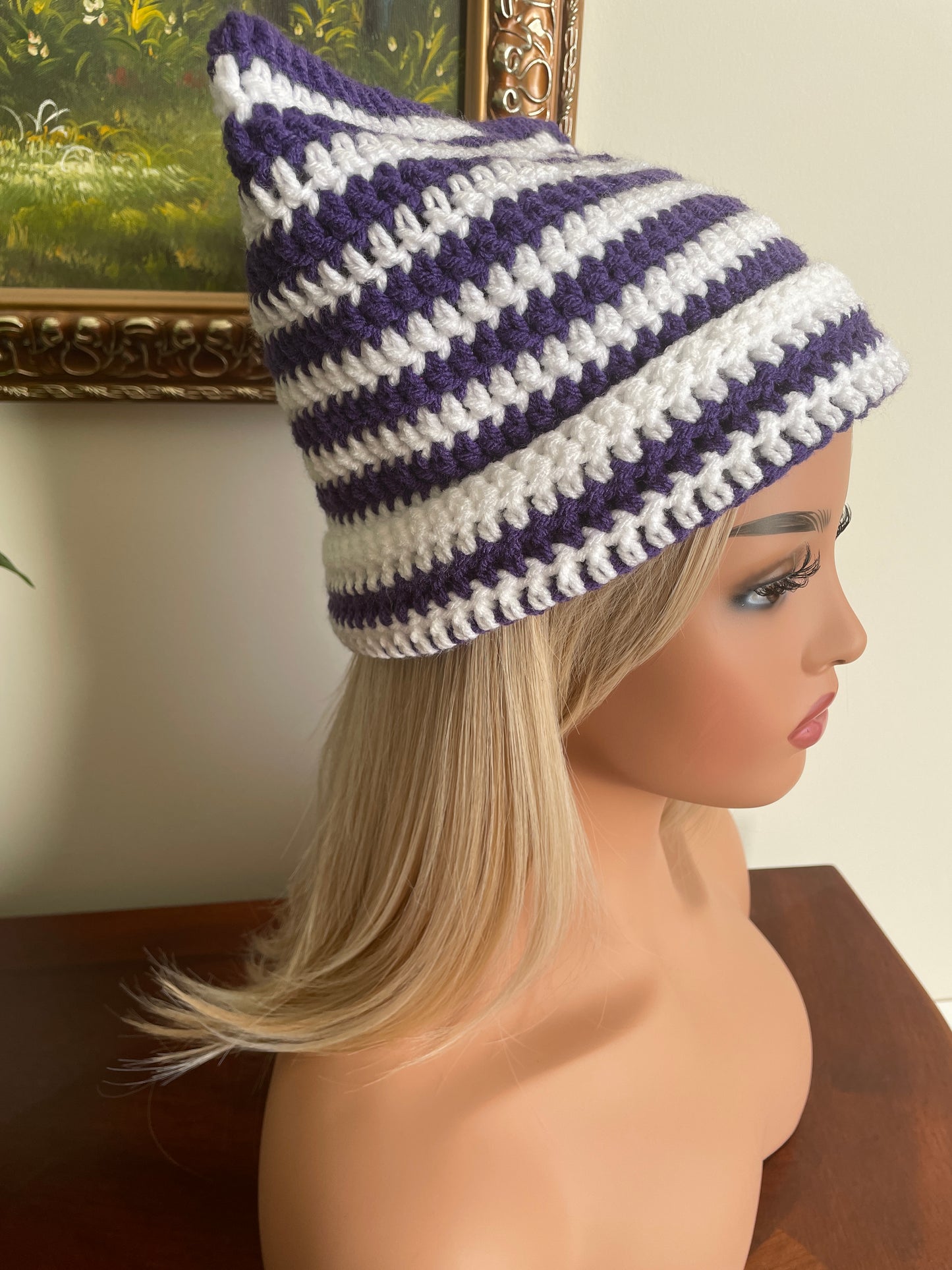 Cat Ear Beanie Purple and White