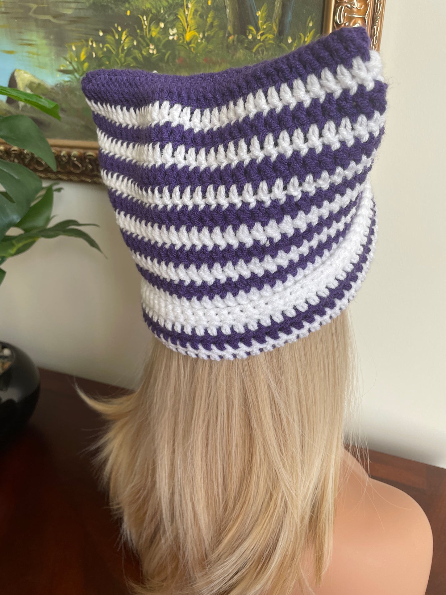 Cat Ear Beanie Purple and White